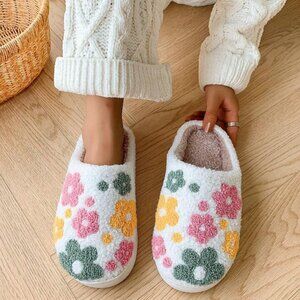 Womens Cozy Colorful Floral Plush Slippers